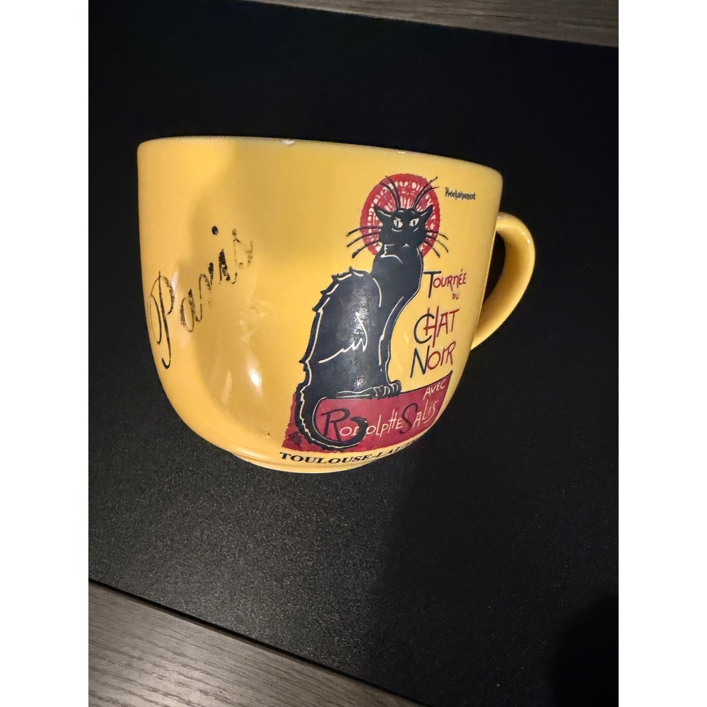 Le Chat Noir Paris Oversized Coffee Mug Yellow French Cat Art Soup Cup 16oz